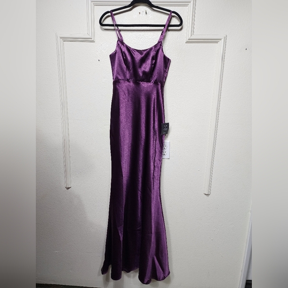 Lulus Make You Shine Dark Purple Satin Mermaid Maxi Dress XS Wedding Party Prom - Picture 6 of 11